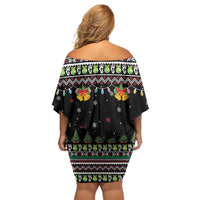 Christmas Unicorn Family Matching Off Shoulder Short Dress and Hawaiian Shirt with Don't Stop Believin Quote Tree Lights and Festive - Wonder Print Shop