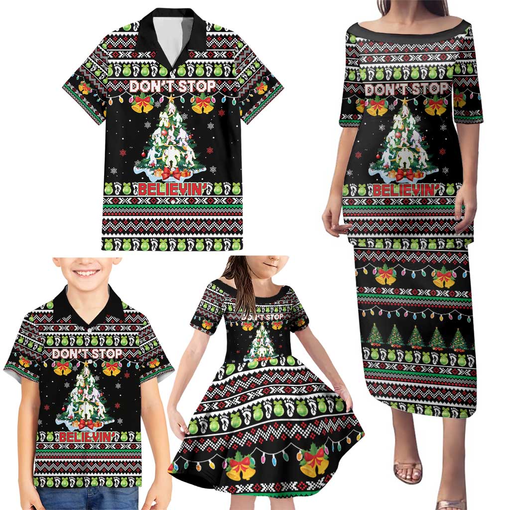 Christmas Unicorn Family Matching Puletasi and Hawaiian Shirt with Don't Stop Believin Quote Tree Lights and Festive - Wonder Print Shop