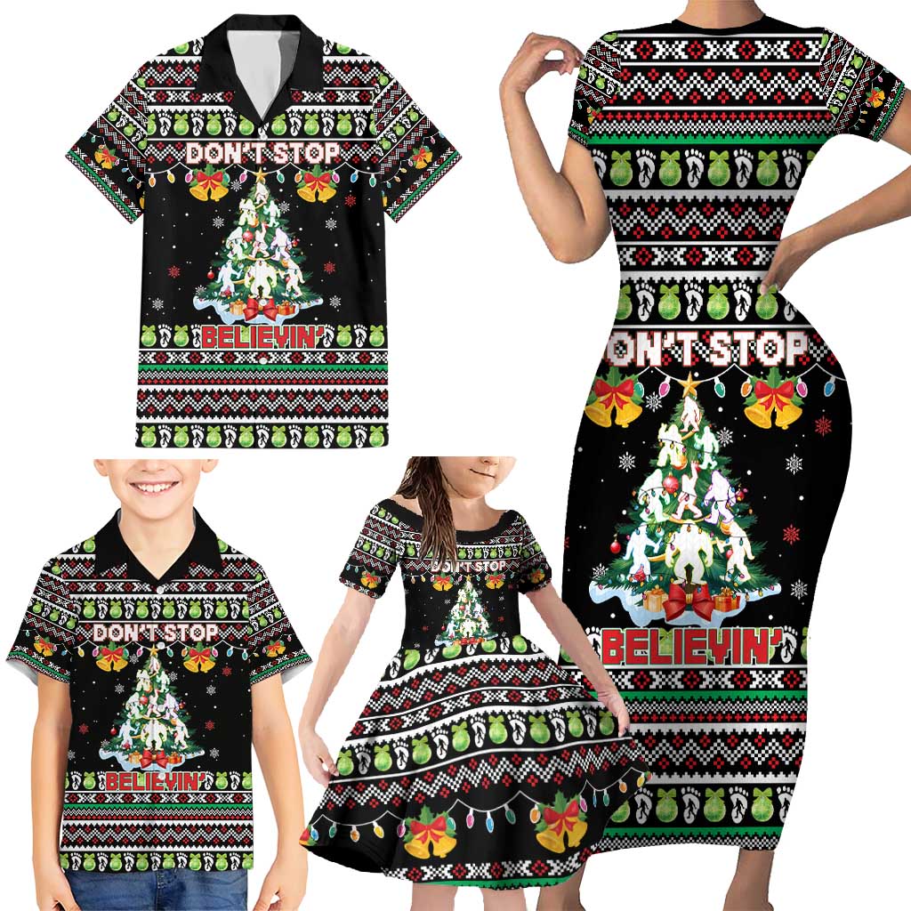 Christmas Unicorn Family Matching Short Sleeve Bodycon Dress and Hawaiian Shirt with Don't Stop Believin Quote Tree Lights and Festive - Wonder Print Shop