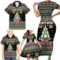 Christmas Unicorn Family Matching Short Sleeve Bodycon Dress and Hawaiian Shirt with Don't Stop Believin Quote Tree Lights and Festive - Wonder Print Shop