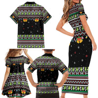 Christmas Unicorn Family Matching Short Sleeve Bodycon Dress and Hawaiian Shirt with Don't Stop Believin Quote Tree Lights and Festive - Wonder Print Shop