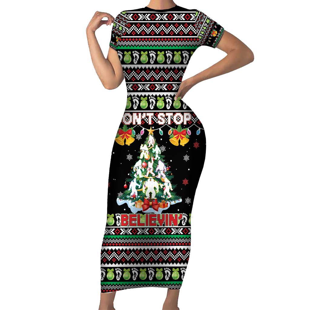 Christmas Unicorn Family Matching Short Sleeve Bodycon Dress and Hawaiian Shirt with Don't Stop Believin Quote Tree Lights and Festive - Wonder Print Shop