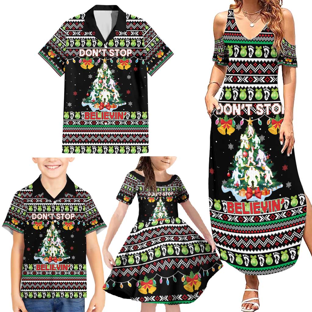 Christmas Unicorn Family Matching Summer Maxi Dress and Hawaiian Shirt with Don't Stop Believin Quote Tree Lights and Festive - Wonder Print Shop