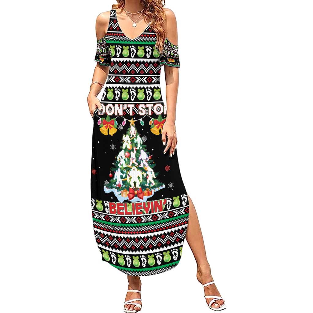 Christmas Unicorn Family Matching Summer Maxi Dress and Hawaiian Shirt with Don't Stop Believin Quote Tree Lights and Festive - Wonder Print Shop