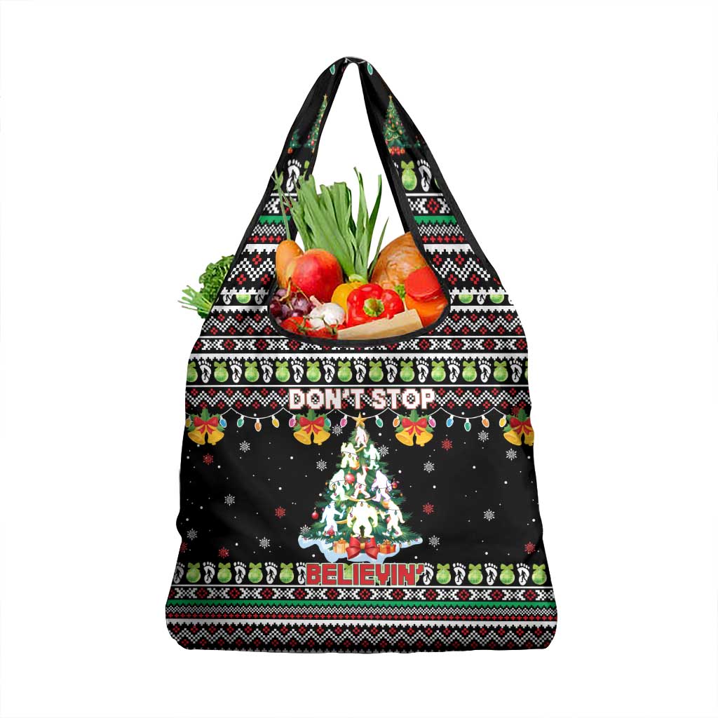 Christmas Unicorn Grocery Bag with Don't Stop Believin Quote Tree Lights and Festive - Wonder Print Shop