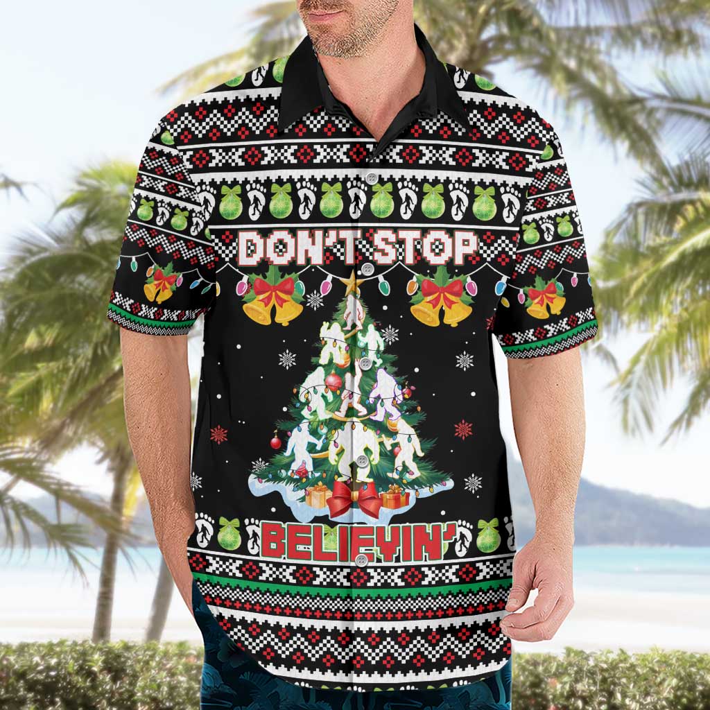 Christmas Unicorn Hawaiian Shirt with Don't Stop Believin Quote Tree Lights and Festive - Wonder Print Shop