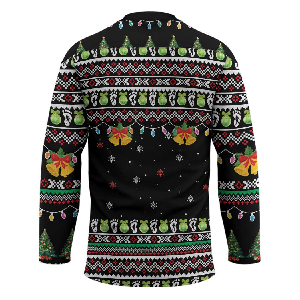 Christmas Unicorn Hockey Jersey with Don't Stop Believin Quote Tree Lights and Festive - Wonder Print Shop