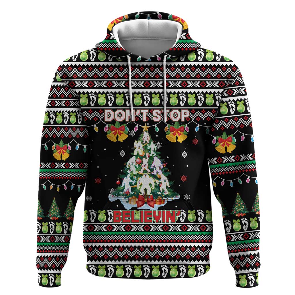 Christmas Unicorn Hoodie with Don't Stop Believin Quote Tree Lights and Festive - Wonder Print Shop