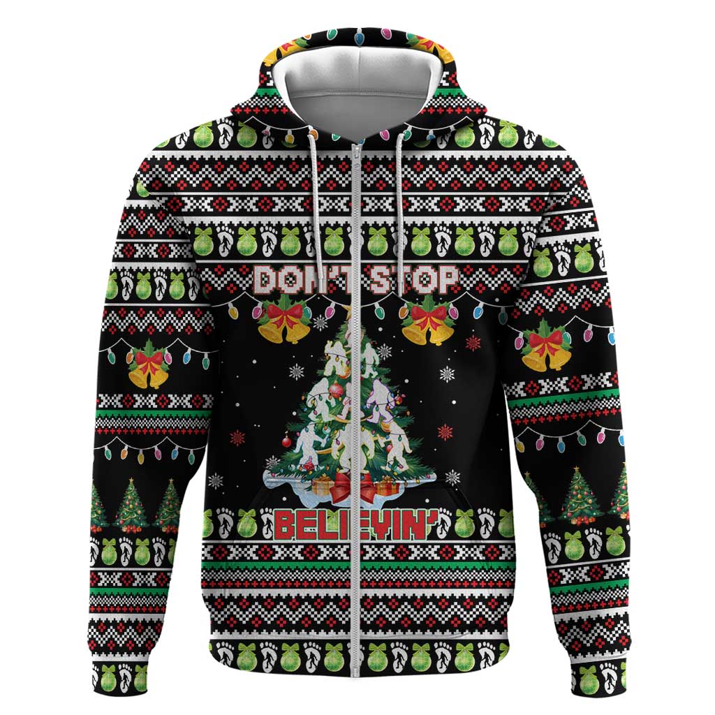 Christmas Unicorn Hoodie with Don't Stop Believin Quote Tree Lights and Festive - Wonder Print Shop