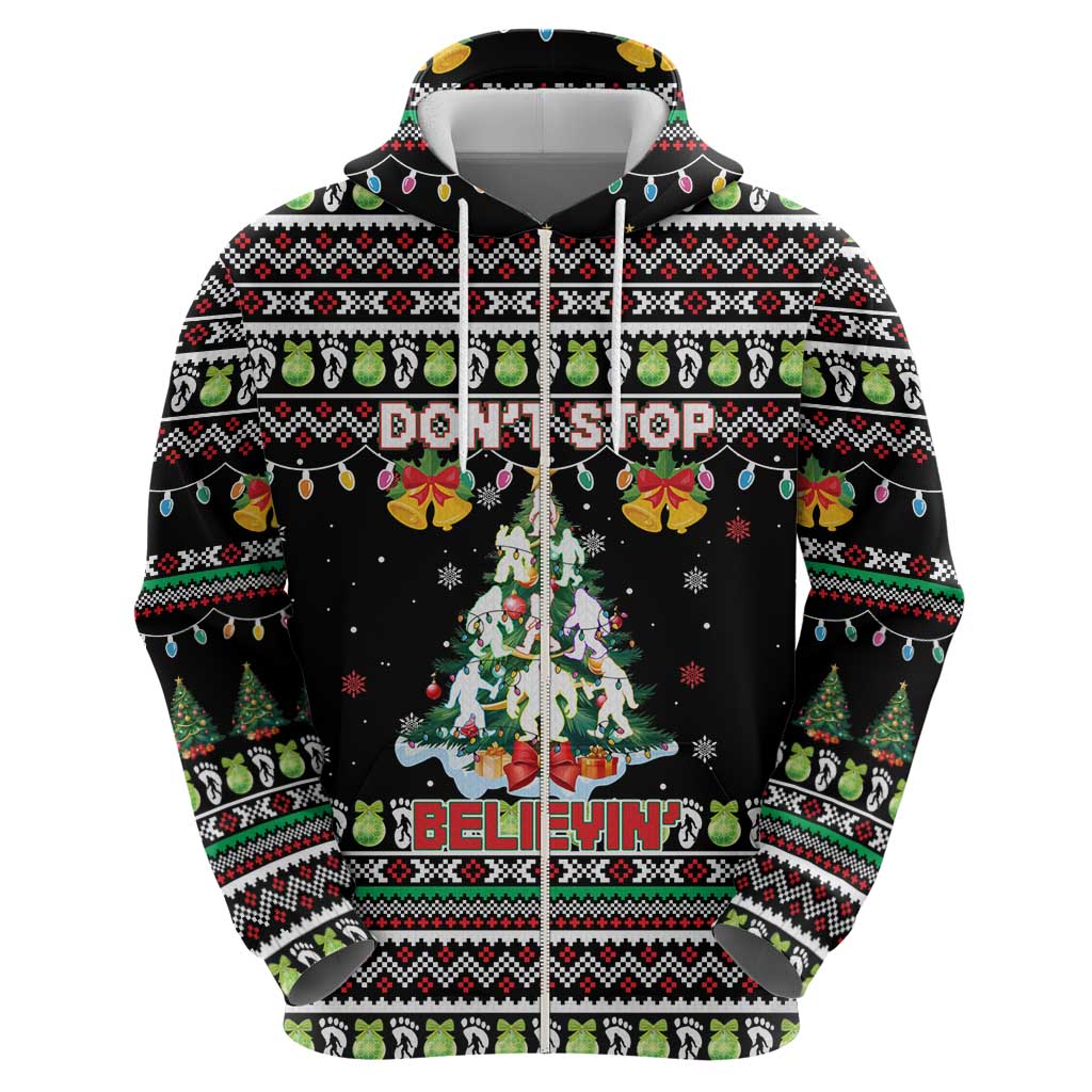 Christmas Unicorn Hoodie with Don't Stop Believin Quote Tree Lights and Festive - Wonder Print Shop