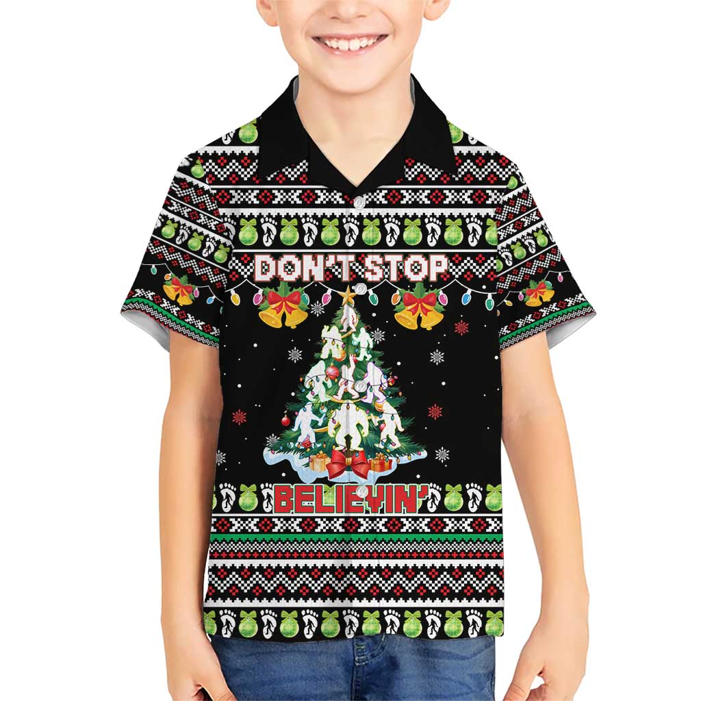 Christmas Unicorn Kid Hawaiian Shirt with Don't Stop Believin Quote Tree Lights and Festive - Wonder Print Shop