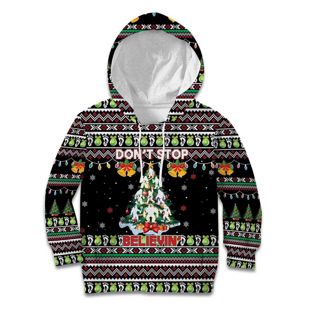 Christmas Unicorn Kid Hoodie with Don't Stop Believin Quote Tree Lights and Festive - Wonder Print Shop