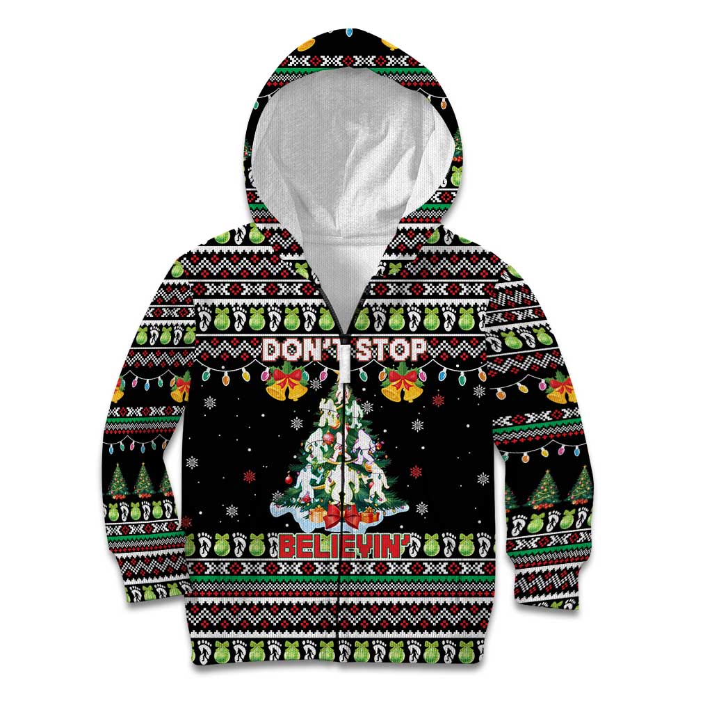 Christmas Unicorn Kid Hoodie with Don't Stop Believin Quote Tree Lights and Festive - Wonder Print Shop