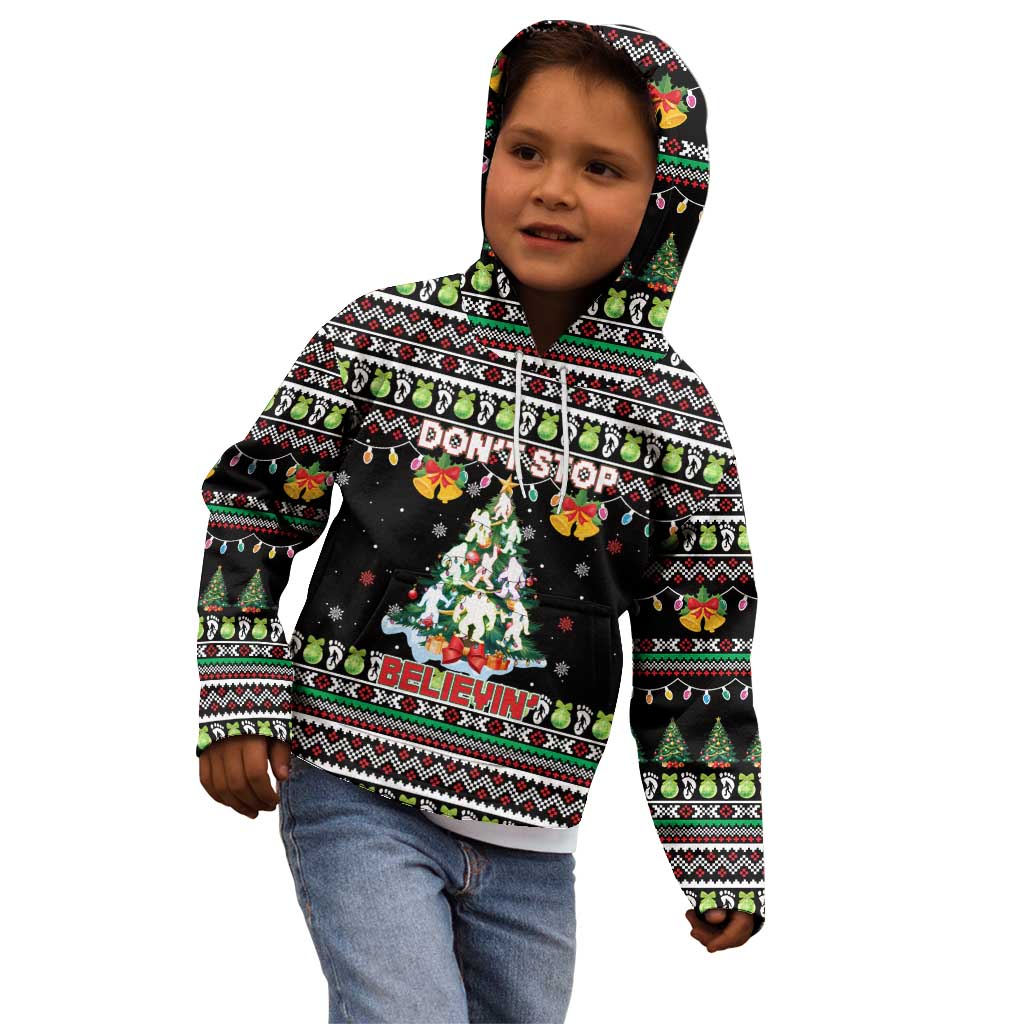 Christmas Unicorn Kid Hoodie with Don't Stop Believin Quote Tree Lights and Festive - Wonder Print Shop