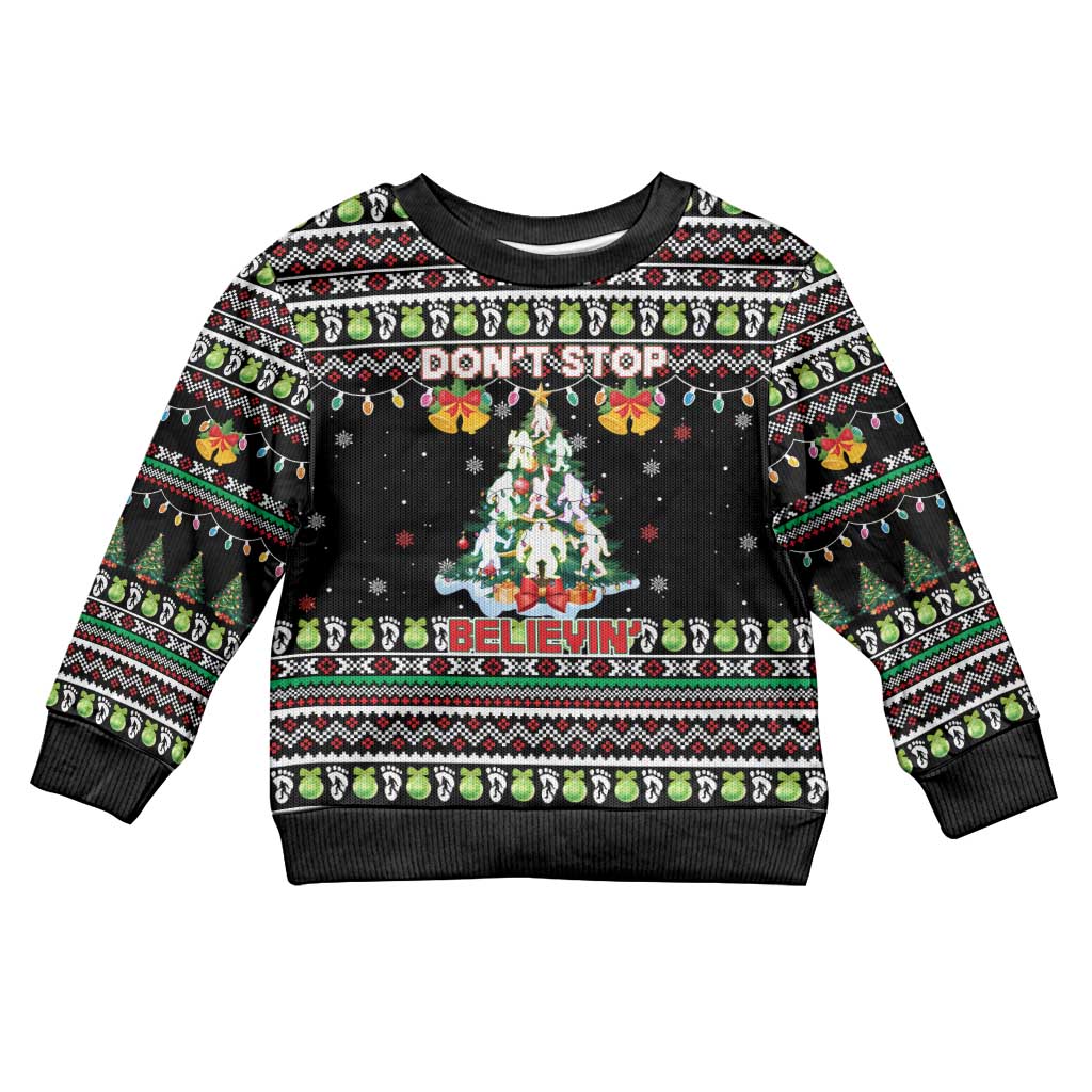 Christmas Unicorn Kid Ugly Christmas Sweater with Don't Stop Believin Quote Tree Lights and Festive - Wonder Print Shop