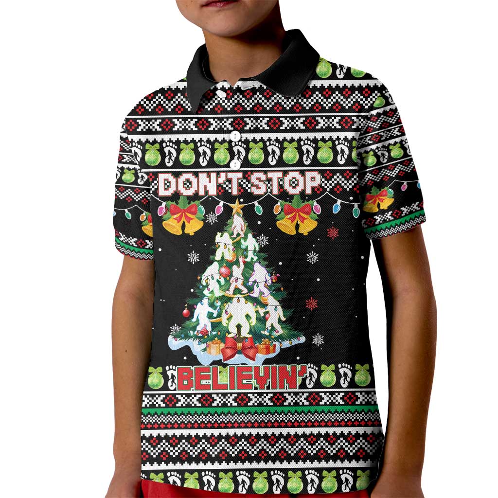 Christmas Unicorn Kid Polo Shirt with Don't Stop Believin Quote Tree Lights and Festive - Wonder Print Shop