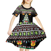 Christmas Unicorn Kid Short Sleeve Dress with Don't Stop Believin Quote Tree Lights and Festive - Wonder Print Shop
