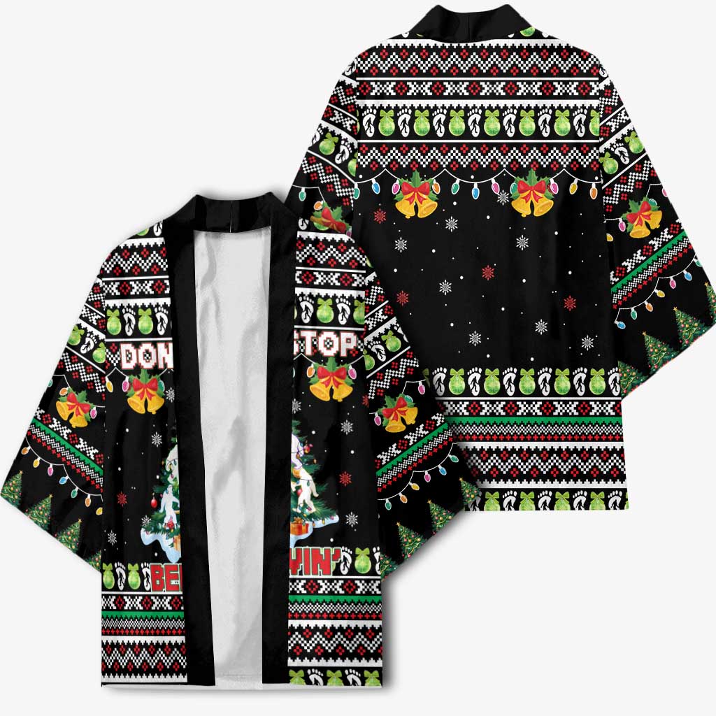 Christmas Unicorn Kimono with Don't Stop Believin Quote Tree Lights and Festive - Wonder Print Shop