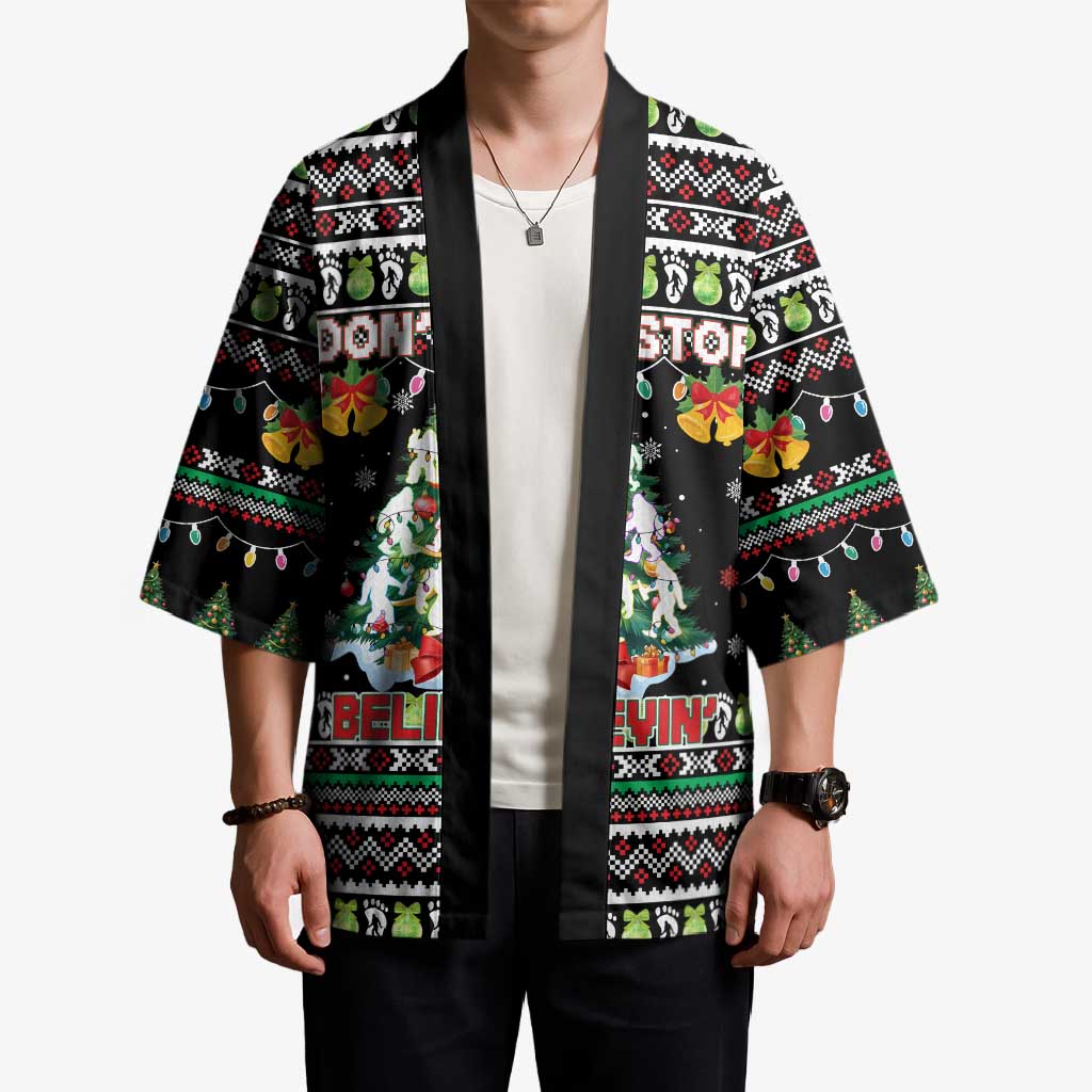 Christmas Unicorn Kimono with Don't Stop Believin Quote Tree Lights and Festive - Wonder Print Shop