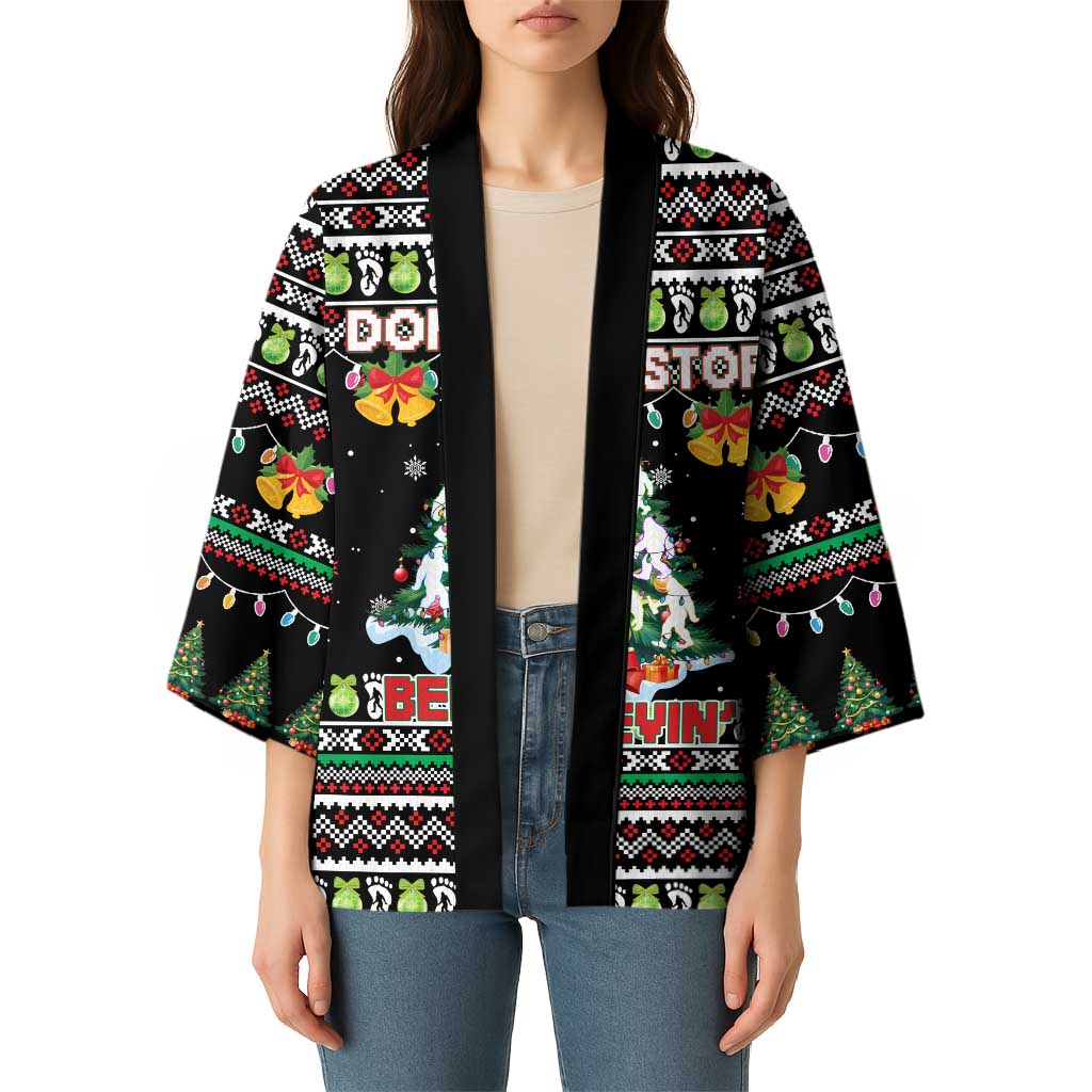 Christmas Unicorn Kimono with Don't Stop Believin Quote Tree Lights and Festive - Wonder Print Shop