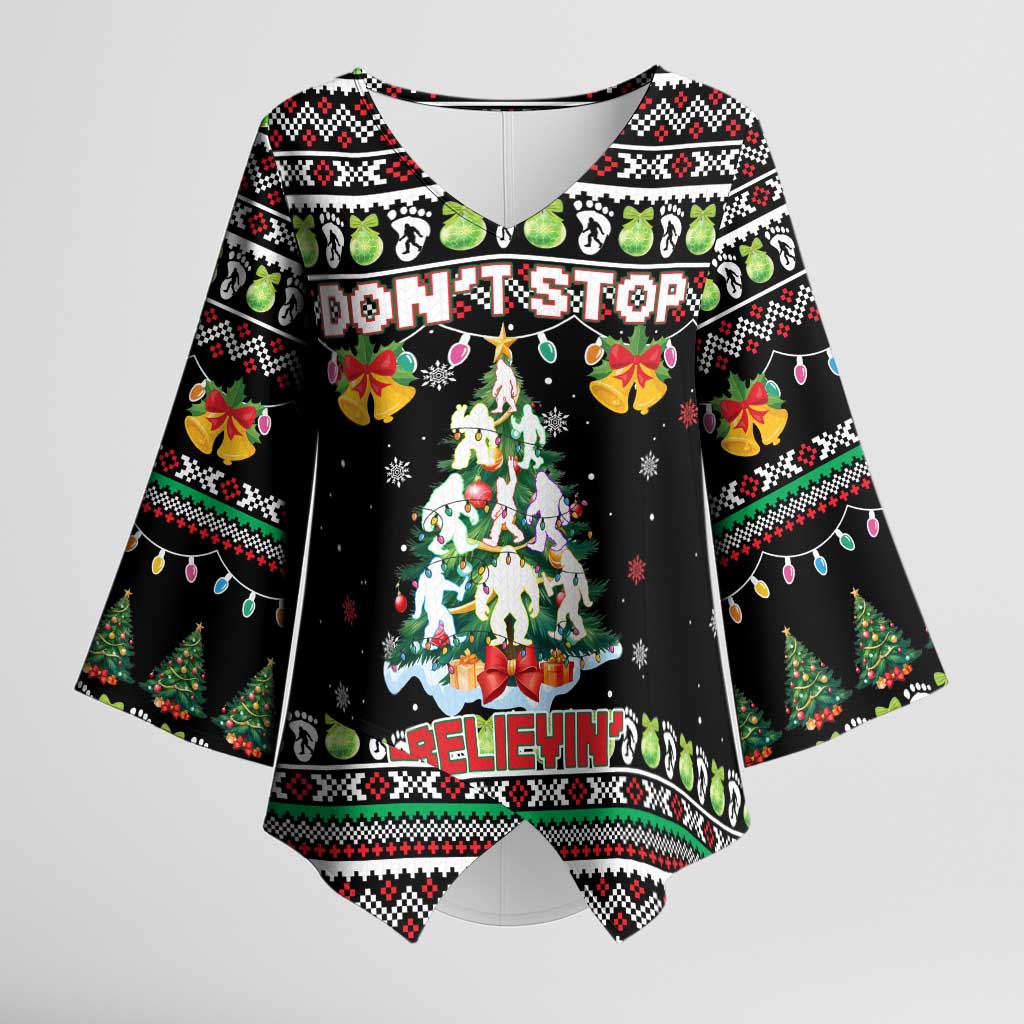 Christmas Unicorn Kimono Sleeve Blouse with Don't Stop Believin Quote Tree Lights and Festive - Wonder Print Shop