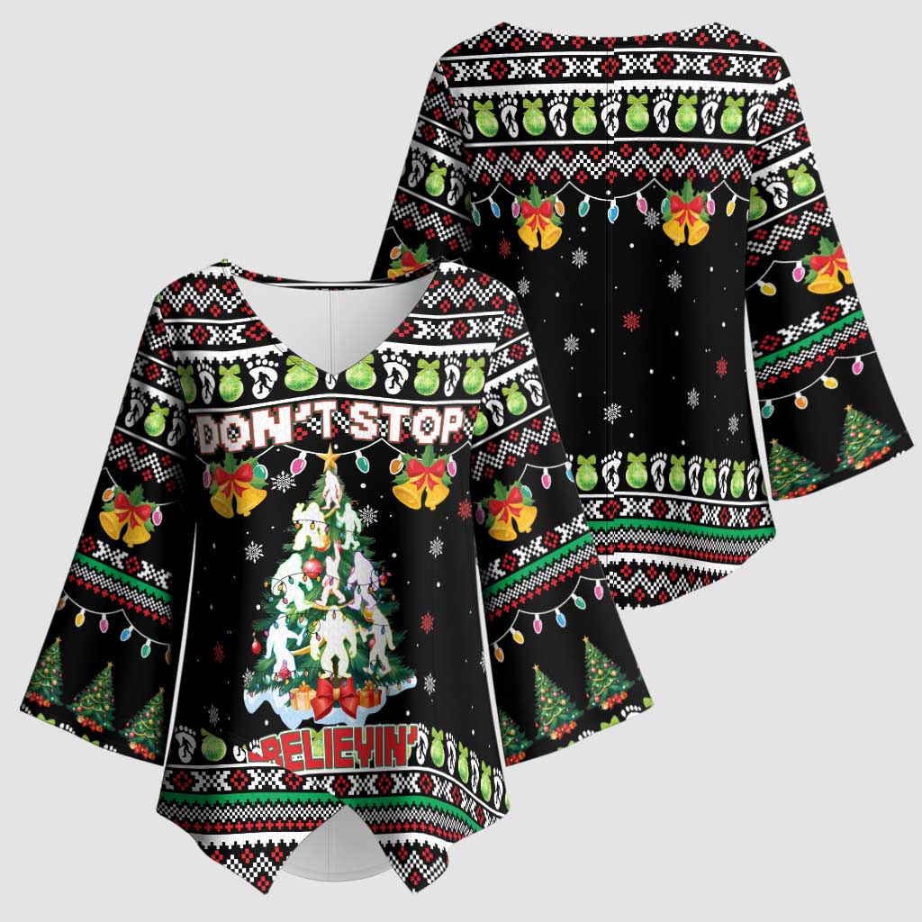 Christmas Unicorn Kimono Sleeve Blouse with Don't Stop Believin Quote Tree Lights and Festive - Wonder Print Shop