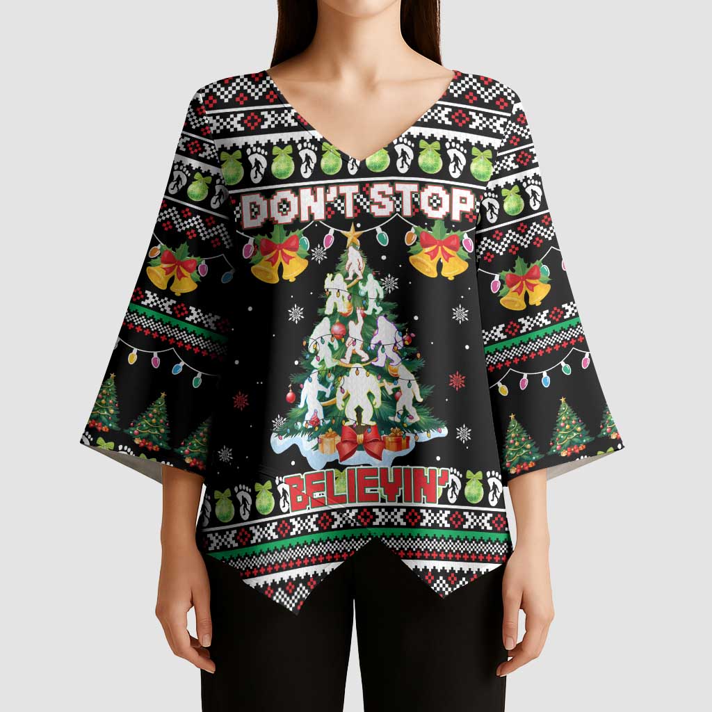Christmas Unicorn Kimono Sleeve Blouse with Don't Stop Believin Quote Tree Lights and Festive - Wonder Print Shop