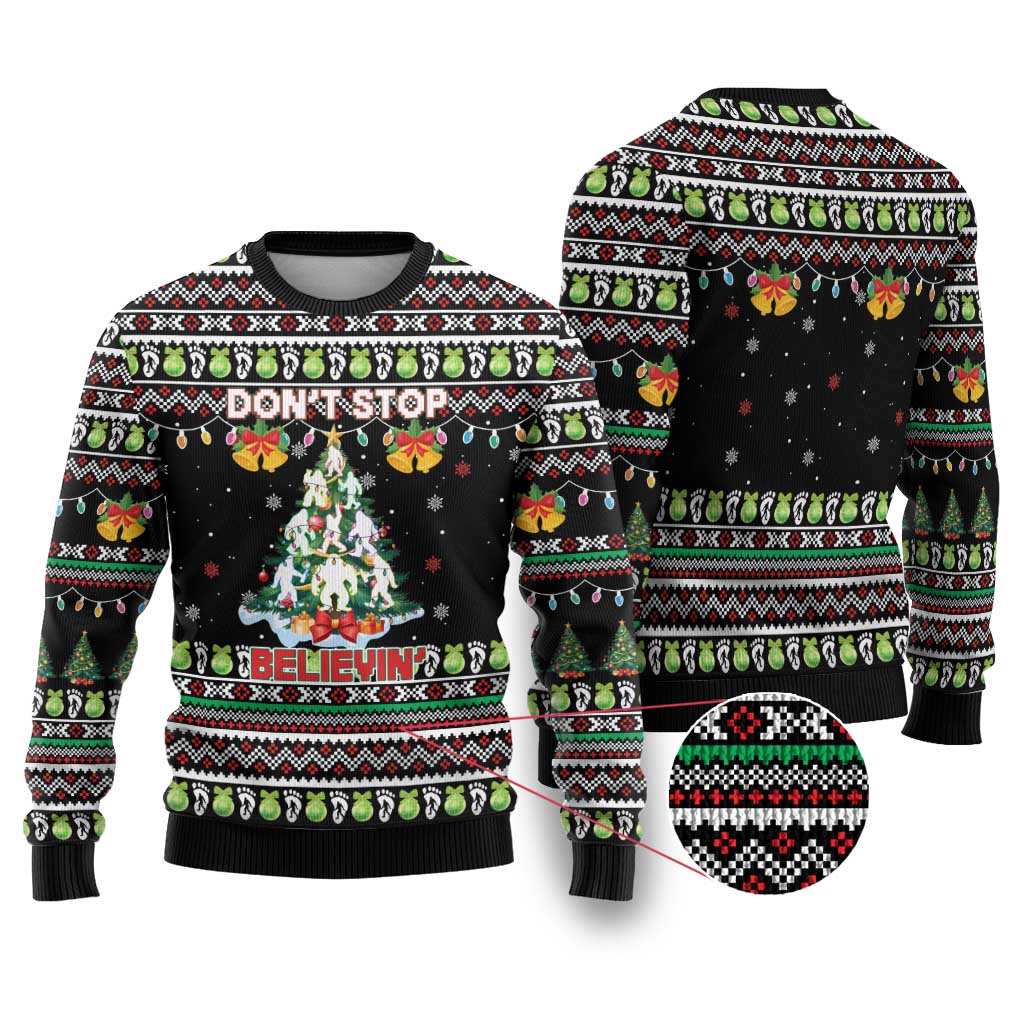 Christmas Unicorn Ugly Christmas Sweater with Don't Stop Believin Quote Tree Lights and Festive - Wonder Print Shop