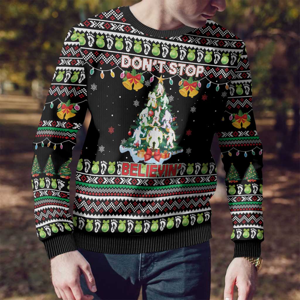 Christmas Unicorn Ugly Christmas Sweater with Don't Stop Believin Quote Tree Lights and Festive - Wonder Print Shop