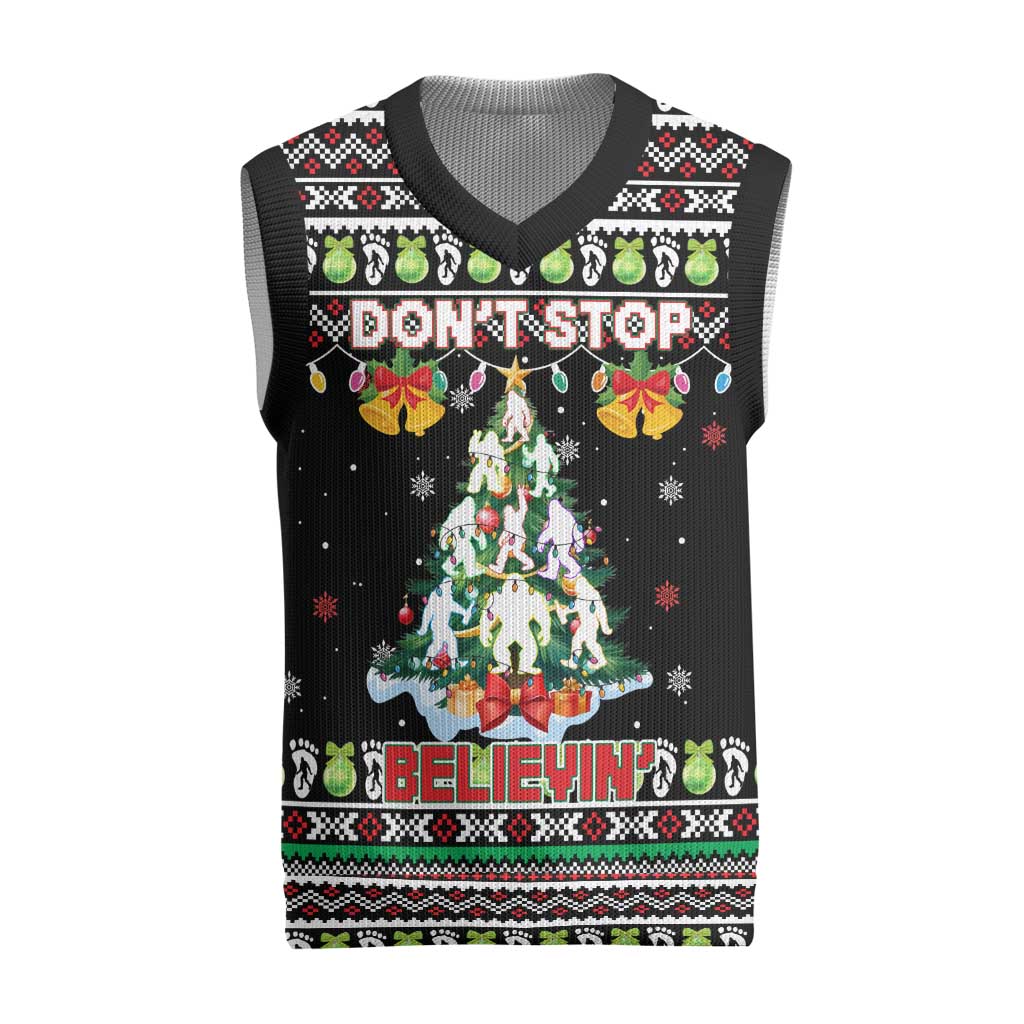 Christmas Unicorn Christmas Knitted V-Neck Vest with Don't Stop Believin Quote Tree Lights and Festive - Wonder Print Shop