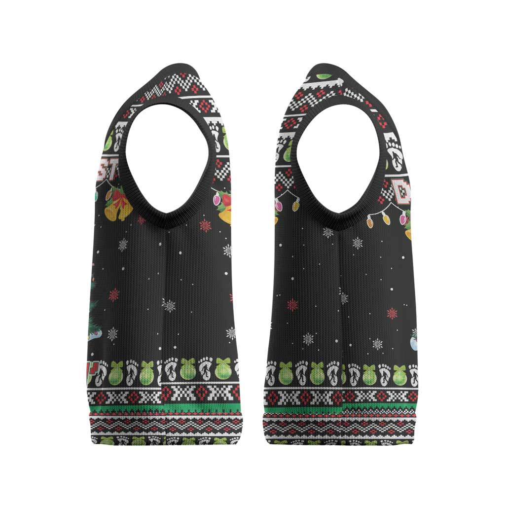 Christmas Unicorn Christmas Knitted V-Neck Vest with Don't Stop Believin Quote Tree Lights and Festive - Wonder Print Shop
