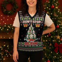 Christmas Unicorn Christmas Knitted V-Neck Vest with Don't Stop Believin Quote Tree Lights and Festive - Wonder Print Shop