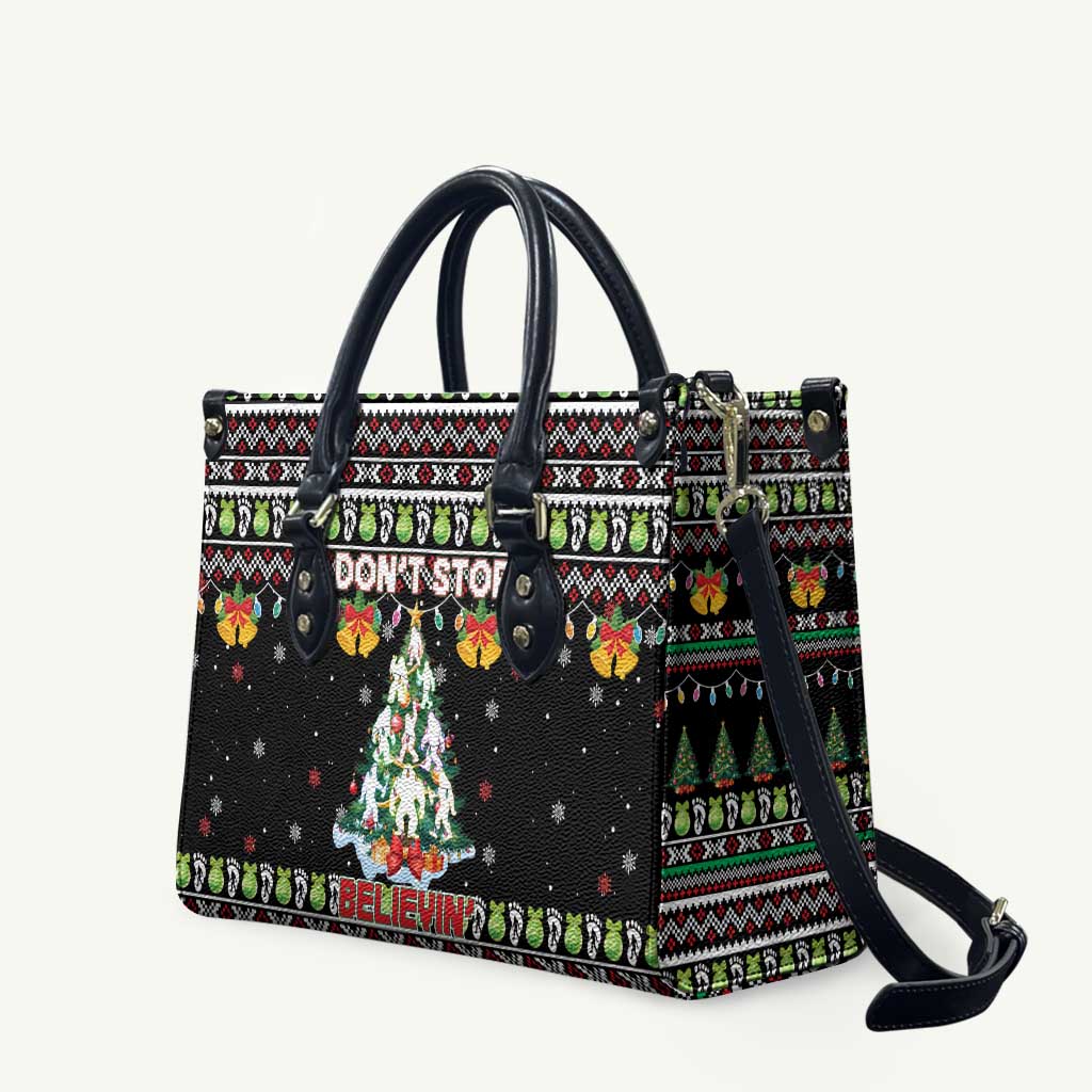 Christmas Unicorn Leather Bag with Don't Stop Believin Quote Tree Lights and Festive - Wonder Print Shop