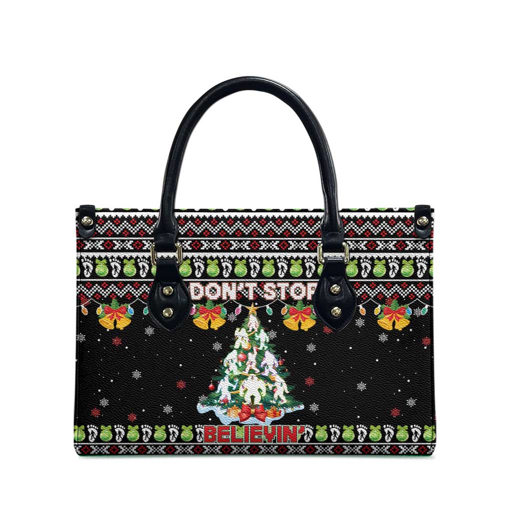 Christmas Unicorn Leather Bag with Don't Stop Believin Quote Tree Lights and Festive - Wonder Print Shop