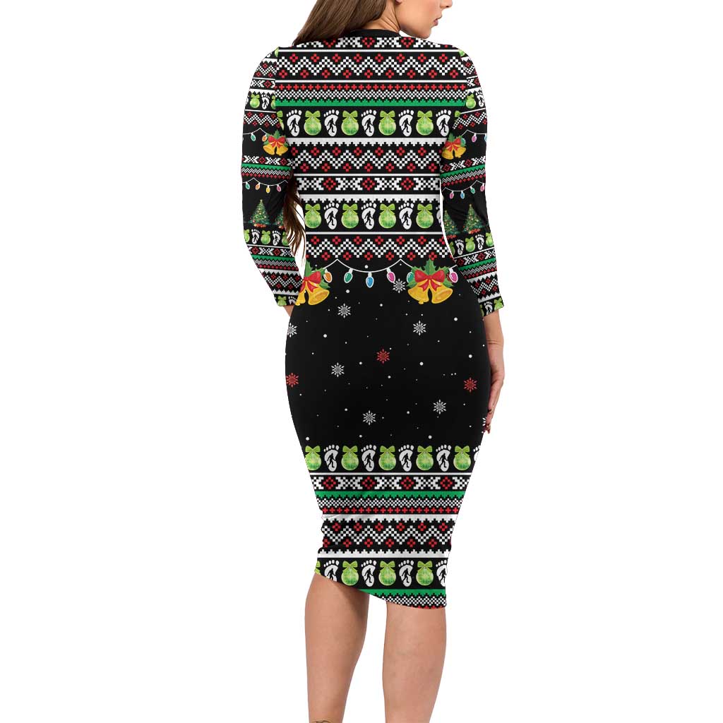 Christmas Unicorn Long Sleeve Bodycon Dress with Don't Stop Believin Quote Tree Lights and Festive - Wonder Print Shop