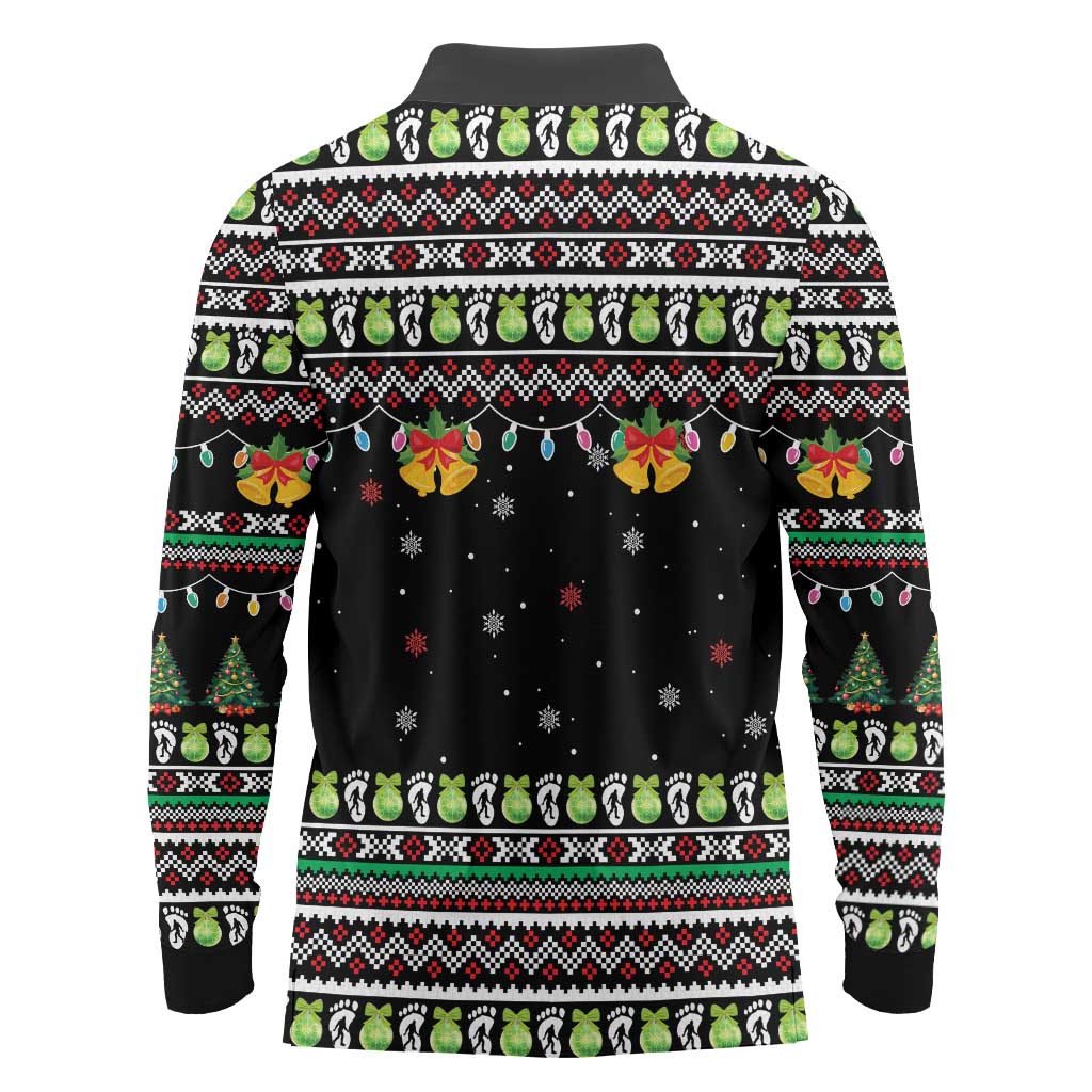 Christmas Unicorn Long Sleeve Polo Shirt with Don't Stop Believin Quote Tree Lights and Festive - Wonder Print Shop