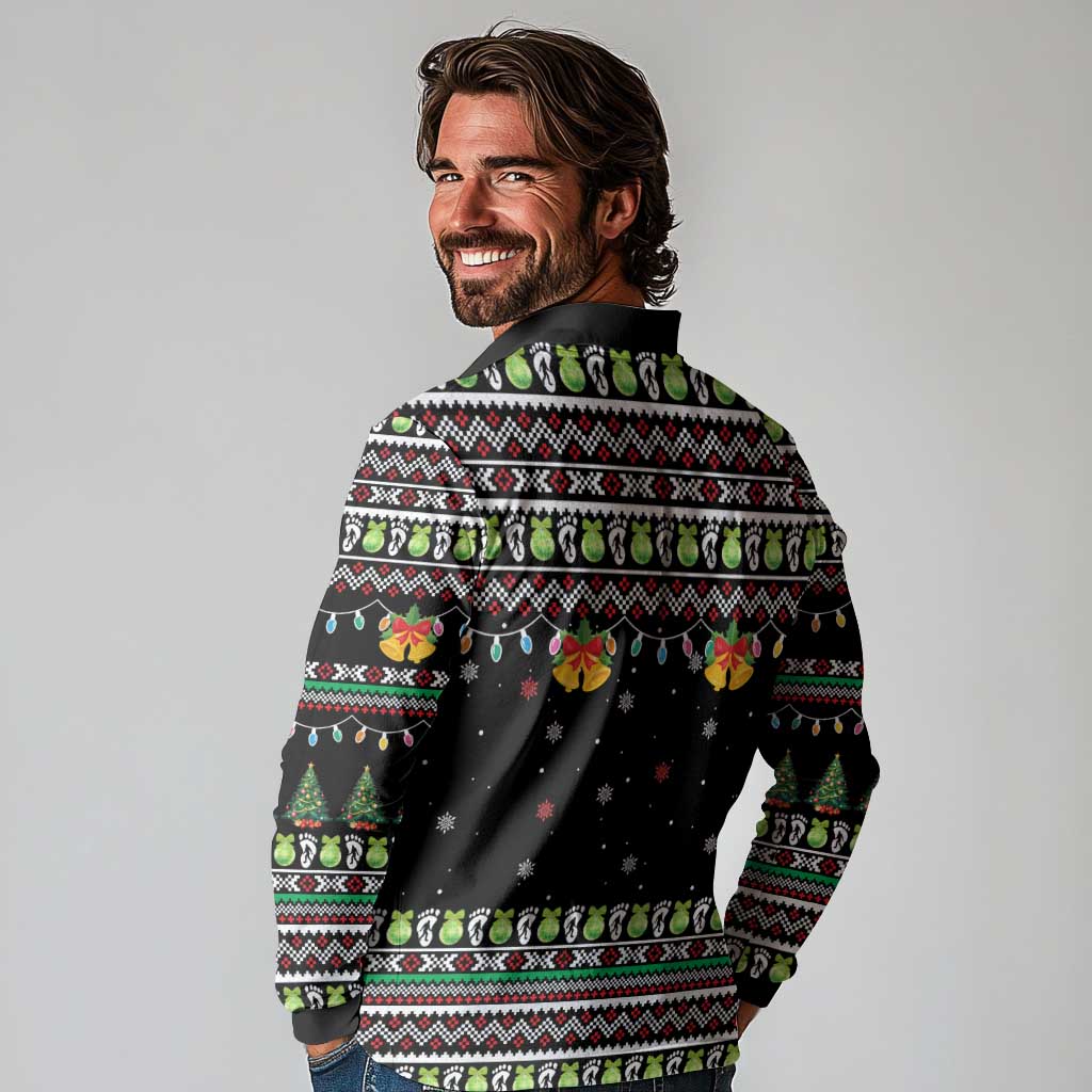 Christmas Unicorn Long Sleeve Polo Shirt with Don't Stop Believin Quote Tree Lights and Festive - Wonder Print Shop