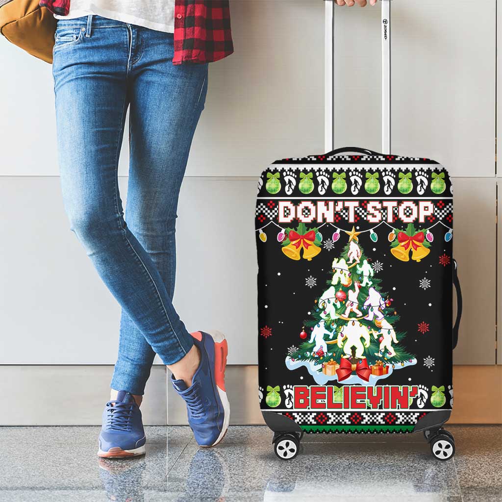Christmas Unicorn Luggage Cover with Don't Stop Believin Quote Tree Lights and Festive - Wonder Print Shop