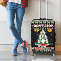 Christmas Unicorn Luggage Cover with Don't Stop Believin Quote Tree Lights and Festive - Wonder Print Shop