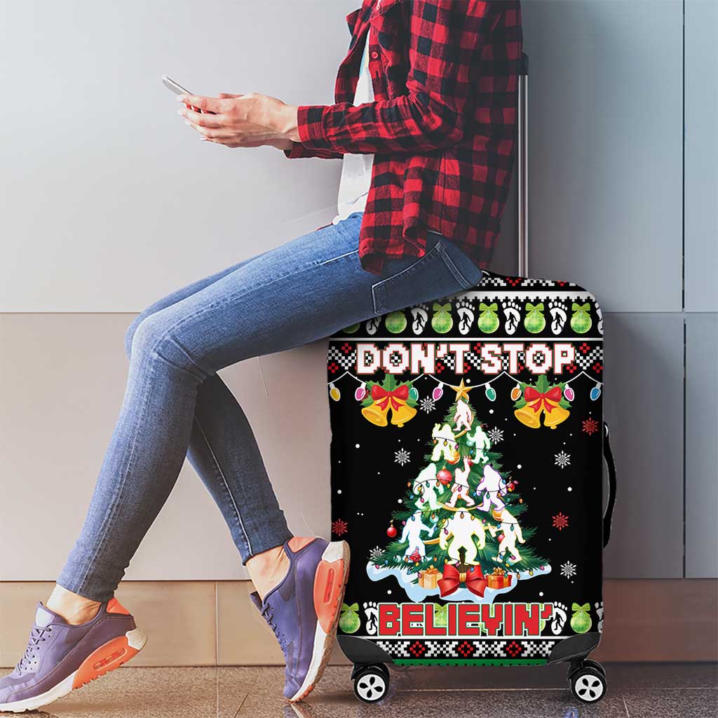 Christmas Unicorn Luggage Cover with Don't Stop Believin Quote Tree Lights and Festive - Wonder Print Shop