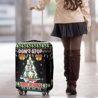 Christmas Unicorn Luggage Cover with Don't Stop Believin Quote Tree Lights and Festive - Wonder Print Shop