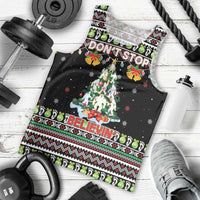 Christmas Unicorn Men Tank Top with Don't Stop Believin Quote Tree Lights and Festive - Wonder Print Shop