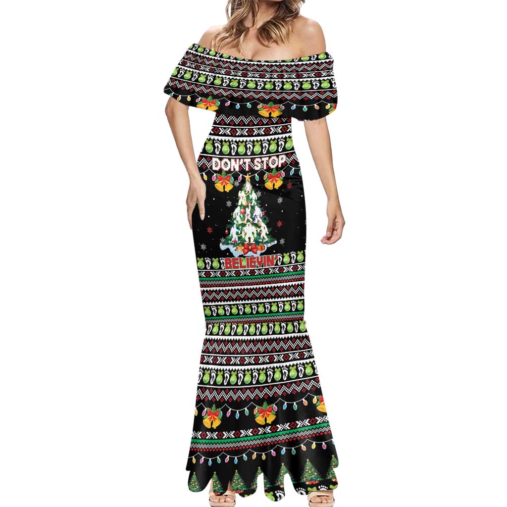 Christmas Unicorn Mermaid Dress with Don't Stop Believin Quote Tree Lights and Festive - Wonder Print Shop