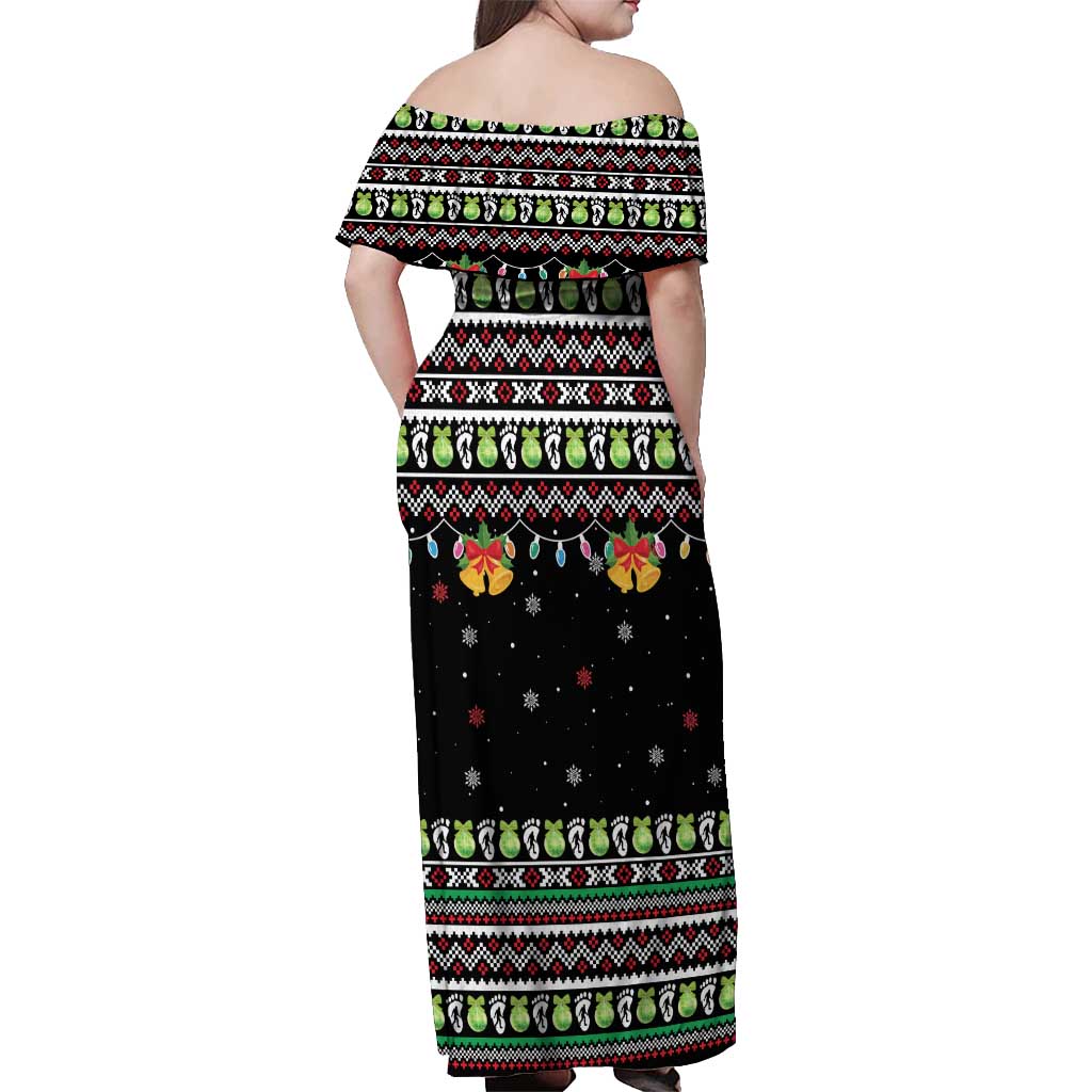 Christmas Unicorn Off Shoulder Maxi Dress with Don't Stop Believin Quote Tree Lights and Festive - Wonder Print Shop