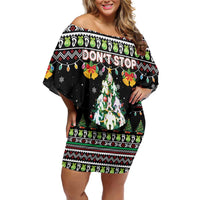 Christmas Unicorn Off Shoulder Short Dress with Don't Stop Believin Quote Tree Lights and Festive - Wonder Print Shop