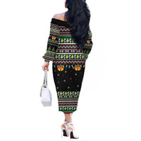 Christmas Unicorn Off The Shoulder Long Sleeve Dress with Don't Stop Believin Quote Tree Lights and Festive - Wonder Print Shop