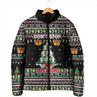 Christmas Unicorn Padded Jacket with Don't Stop Believin Quote Tree Lights and Festive - Wonder Print Shop
