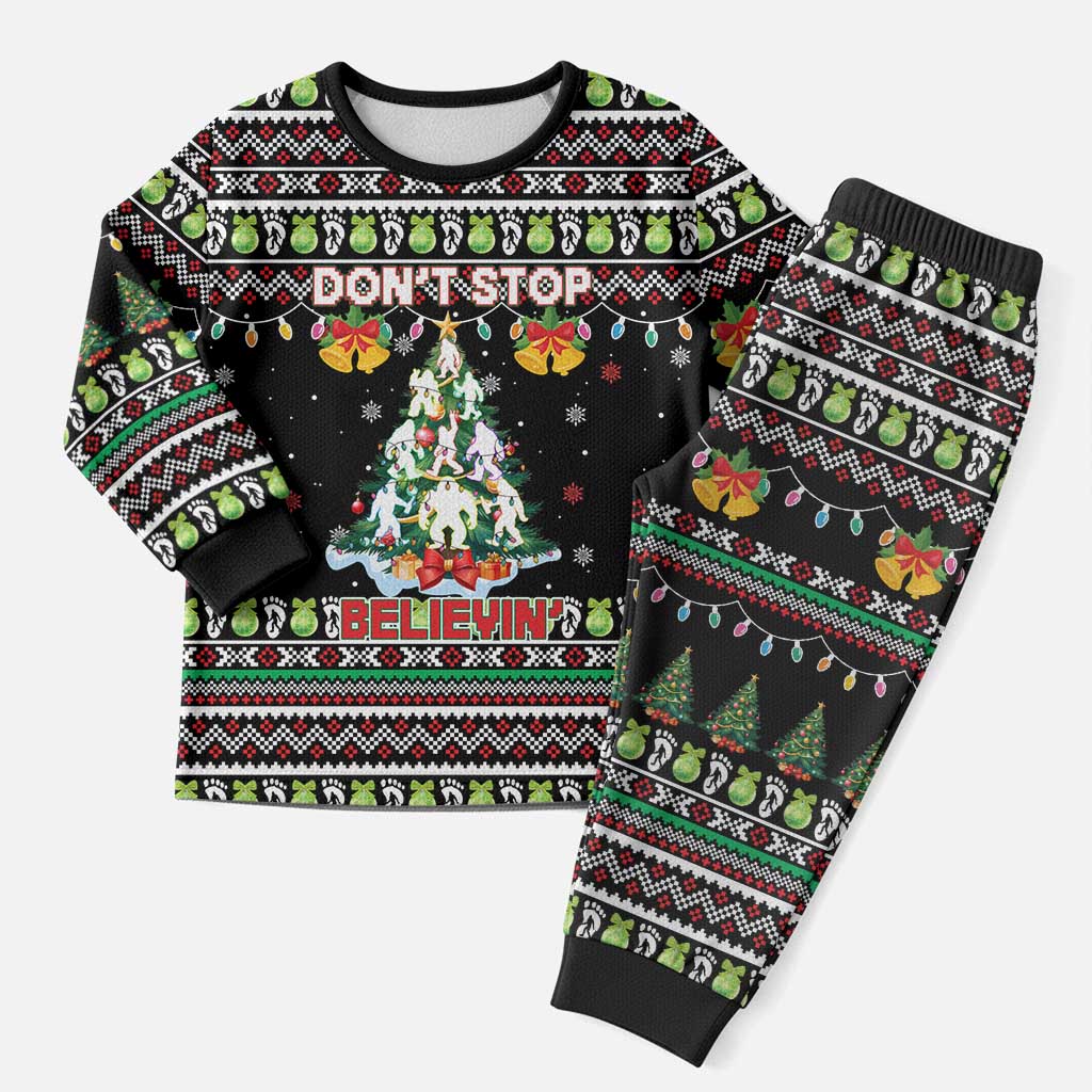Christmas Unicorn Christmas Pajama Set with Don't Stop Believin Quote Tree Lights and Festive - Wonder Print Shop