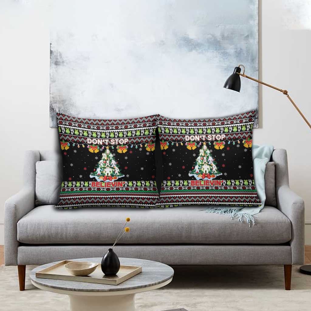 Christmas Unicorn Pillow Cover with Don't Stop Believin Quote Tree Lights and Festive - Wonder Print Shop