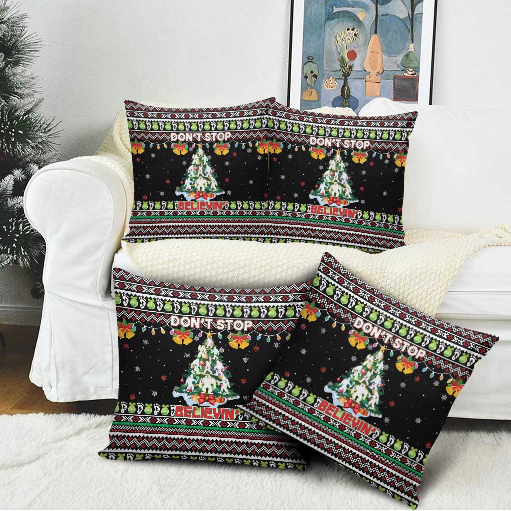 Christmas Unicorn Pillow Cover with Don't Stop Believin Quote Tree Lights and Festive - Wonder Print Shop
